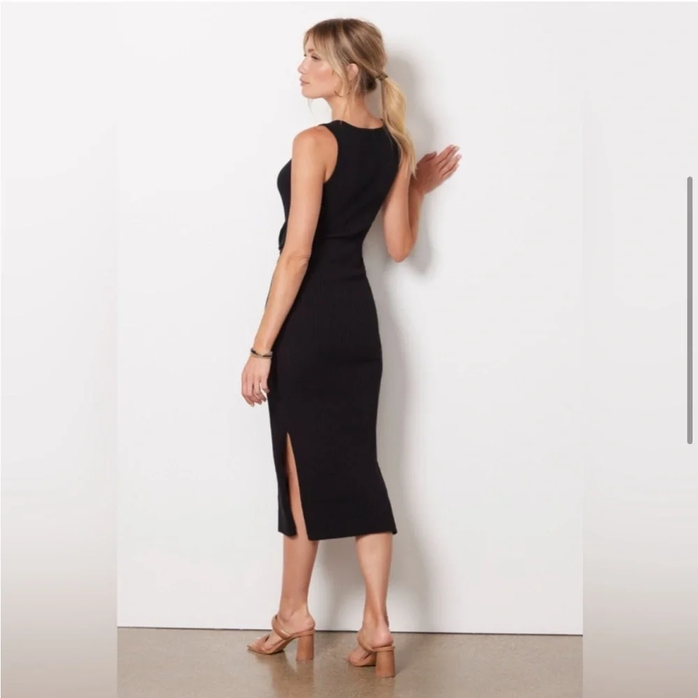 Good American Belted Ribbed Knit Sleeveless Dress Size 4 Black - Picture 4 of 5